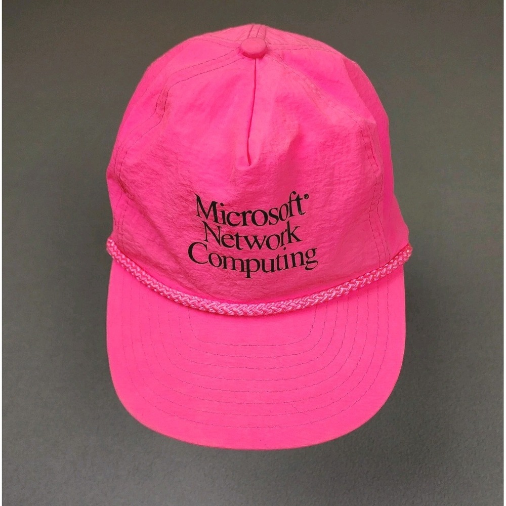 Vintage‎ Microsoft Hat Hot Pink Rope Brim Adjustable Network Computing 90s Geek
